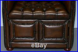 Restored Hand Dyed Cigar Brown Leather Chesterfield Porters Armchair Chair