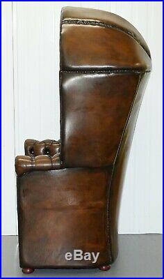 Restored Hand Dyed Cigar Brown Leather Chesterfield Porters Armchair Chair