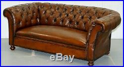 Restored Victorian Drop Arm Chesterfield Buttoned Hand Dyed Brown Leather Sofa