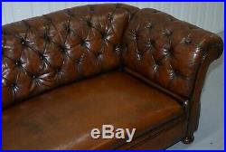 Restored Victorian Drop Arm Chesterfield Buttoned Hand Dyed Brown Leather Sofa