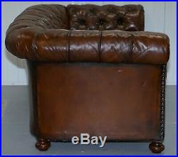 Restored Victorian Drop Arm Chesterfield Buttoned Hand Dyed Brown Leather Sofa