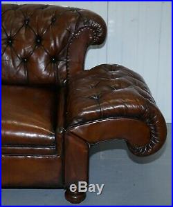 Restored Victorian Drop Arm Chesterfield Buttoned Hand Dyed Brown Leather Sofa