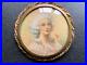 Romantic French Antique Victorian Brooch Hand-painted lady, signed 1 5/8
