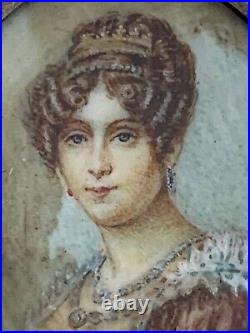 Romantic French Victorian Sterling Silver Brooch -Hand painted portrait Signed