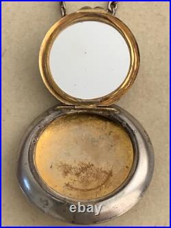 Romantique French Antique Necklace -Sterling silver powder box with mirror -Rose