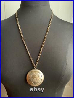 Romantique French Antique Necklace -Sterling silver powder box with mirror -Rose