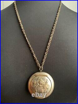 Romantique French Antique Necklace -Sterling silver powder box with mirror -Rose