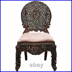 Rosewood Hand Carved Anglo Indian Burmese Chair With Floral Detailing All Over