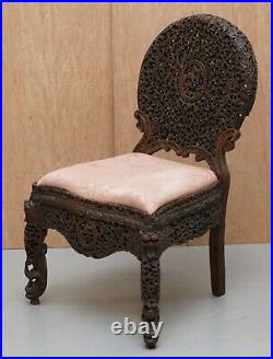 Rosewood Hand Carved Anglo Indian Burmese Chair With Floral Detailing All Over