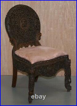 Rosewood Hand Carved Anglo Indian Burmese Chair With Floral Detailing All Over