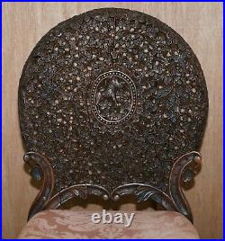 Rosewood Hand Carved Anglo Indian Burmese Chair With Floral Detailing All Over