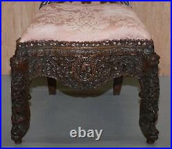 Rosewood Hand Carved Anglo Indian Burmese Chair With Floral Detailing All Over