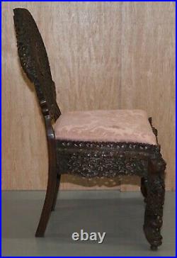 Rosewood Hand Carved Anglo Indian Burmese Chair With Floral Detailing All Over