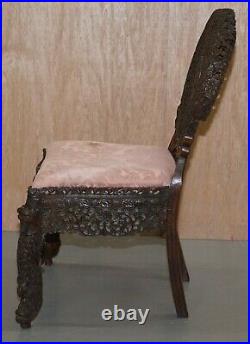 Rosewood Hand Carved Anglo Indian Burmese Chair With Floral Detailing All Over
