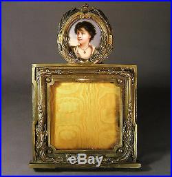 SUPERB LARGE 19th. CENTURY PICTURE FRAME & HAND PAINTED PORCELAIN MINIATURE