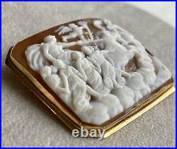 Scenic Cameo Antique Victorian 18K Yellow Gold Hand Carved Shell Brooch Pin