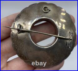 Scottish Sterling Silver Brooch Pendant Hand Chase Round Agate Victorian Antique