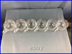Set/6 Antique Victorian Hand Blown Hand Painted Glass Punch Cups Gold Rim