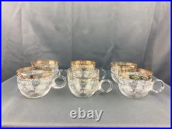 Set/6 Antique Victorian Hand Blown Hand Painted Glass Punch Cups Gold Rim