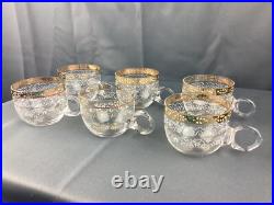 Set/6 Antique Victorian Hand Blown Hand Painted Glass Punch Cups Gold Rim