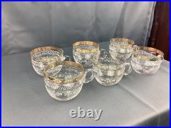 Set/6 Antique Victorian Hand Blown Hand Painted Glass Punch Cups Gold Rim