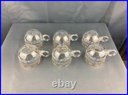 Set/6 Antique Victorian Hand Blown Hand Painted Glass Punch Cups Gold Rim