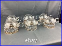 Set/6 Antique Victorian Hand Blown Hand Painted Glass Punch Cups Gold Rim