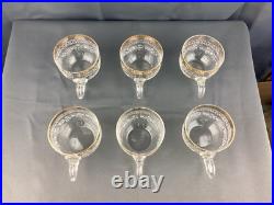 Set/6 Antique Victorian Hand Blown Hand Painted Glass Punch Cups Gold Rim