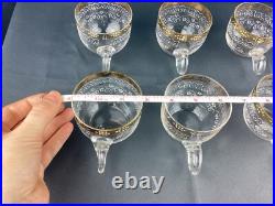 Set/6 Antique Victorian Hand Blown Hand Painted Glass Punch Cups Gold Rim