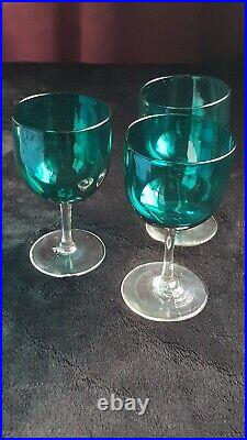 Set Of 3 Antique Victorian Hand Blown BRISTOL BLUE English Wine Glasses Amazing