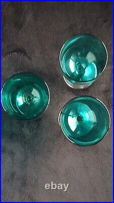 Set Of 3 Antique Victorian Hand Blown BRISTOL BLUE English Wine Glasses Amazing