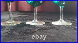 Set Of 3 Antique Victorian Hand Blown BRISTOL BLUE English Wine Glasses Amazing