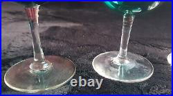 Set Of 3 Antique Victorian Hand Blown BRISTOL BLUE English Wine Glasses Amazing