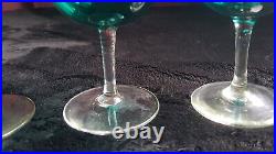 Set Of 3 Antique Victorian Hand Blown BRISTOL BLUE English Wine Glasses Amazing