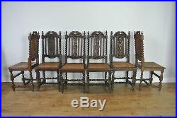 Set Of 6 19th Century Hand-Carved Victorian French Oak Dining Chairs