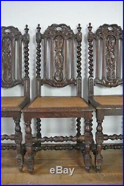 Set Of 6 19th Century Hand-Carved Victorian French Oak Dining Chairs