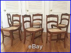 Set of 6 six Victorian hand carved walnut dining side chairs cane seats 1800s