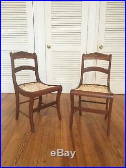 Set of 6 six Victorian hand carved walnut dining side chairs cane seats 1800s