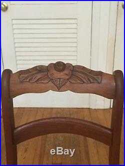 Set of 6 six Victorian hand carved walnut dining side chairs cane seats 1800s