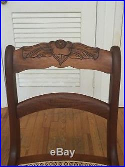 Set of 6 six Victorian hand carved walnut dining side chairs cane seats 1800s