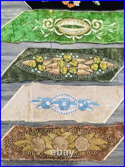 Set of Five Antique Victorian Hand Embroidery Silk on Velvet