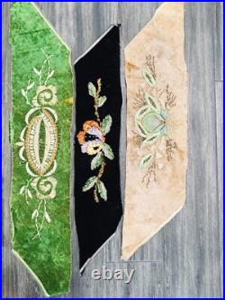 Set of Five Antique Victorian Hand Embroidery Silk on Velvet