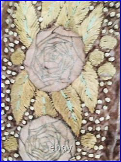 Set of Five Antique Victorian Hand Embroidery Silk on Velvet