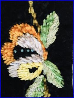 Set of Five Antique Victorian Hand Embroidery Silk on Velvet