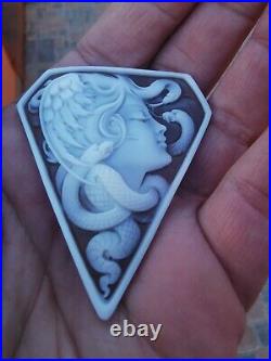 Shell Cameo Medusa Large Fine Quality Victorian Hand Engraved Brooch Pendant Top