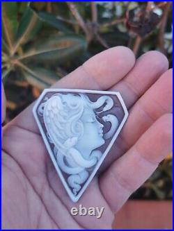 Shell Cameo Medusa Large Fine Quality Victorian Hand Engraved Brooch Pendant Top