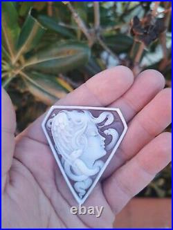 Shell Cameo Medusa Large Fine Quality Victorian Hand Engraved Brooch Pendant Top