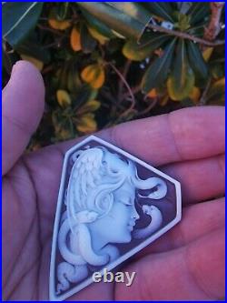 Shell Cameo Medusa Large Fine Quality Victorian Hand Engraved Brooch Pendant Top