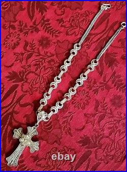 Signed Sterling Antique Cannetille Large Hand Filigree Cross 18 Necklace 30g