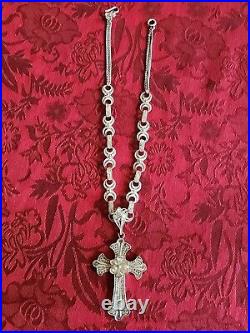 Signed Sterling Antique Cannetille Large Hand Filigree Cross 18 Necklace 30g